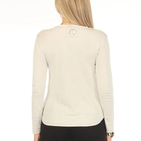 Beige 100% Cotton V Fringe Neck Top - Picture 6 of 6